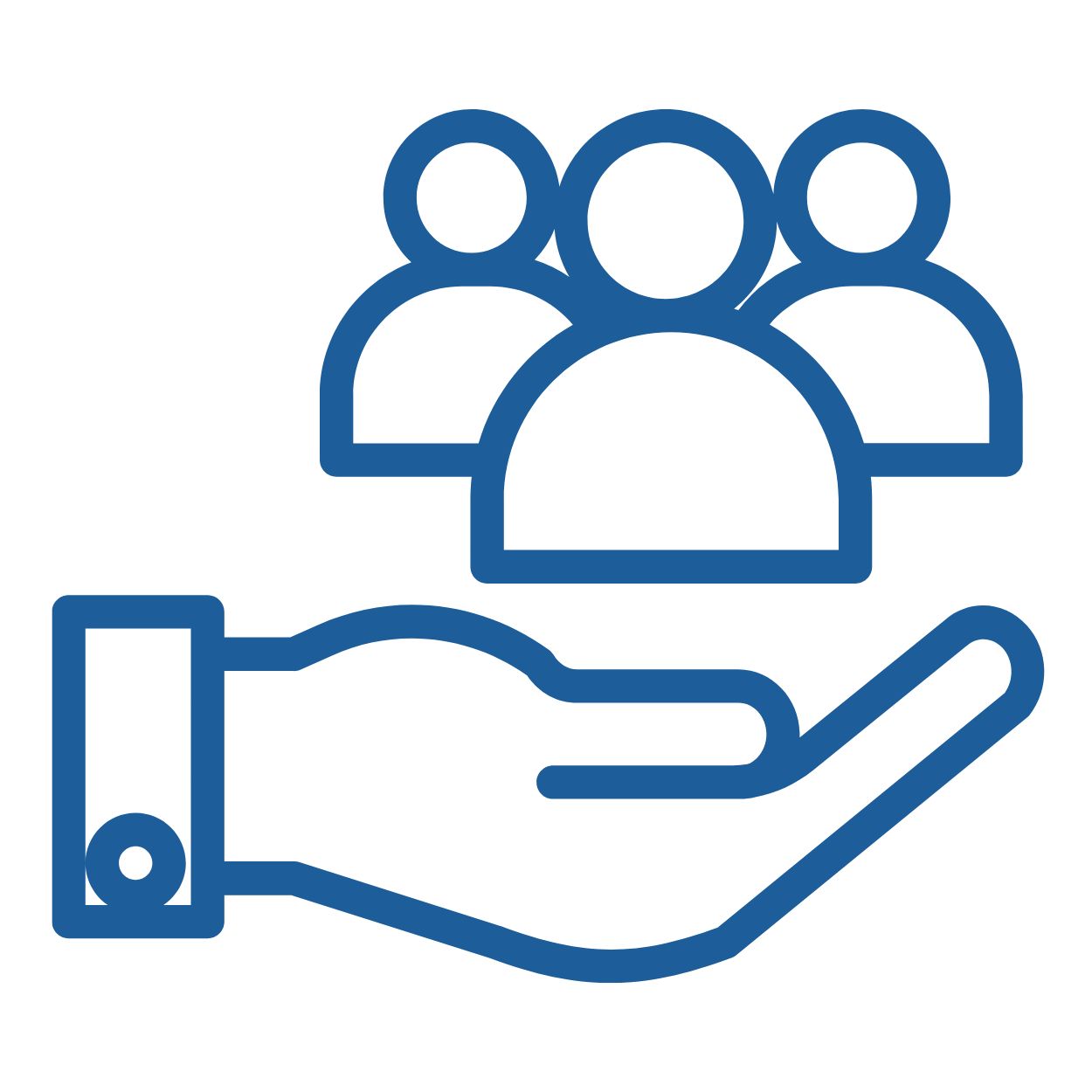 Stylised icon of a hand supporting people