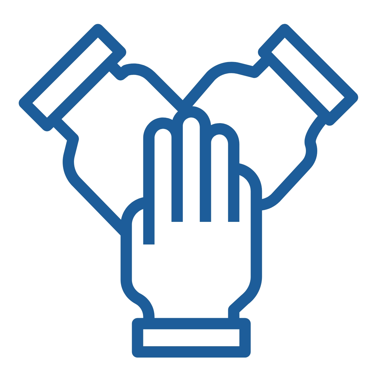 Stylised icon of three hands on top of each other