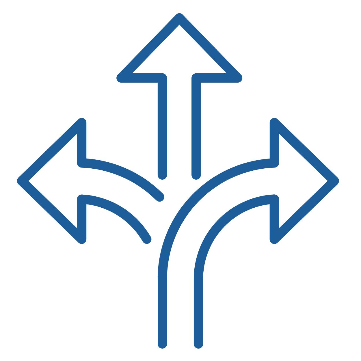 Stylised icon of three arrows pointing in different directions