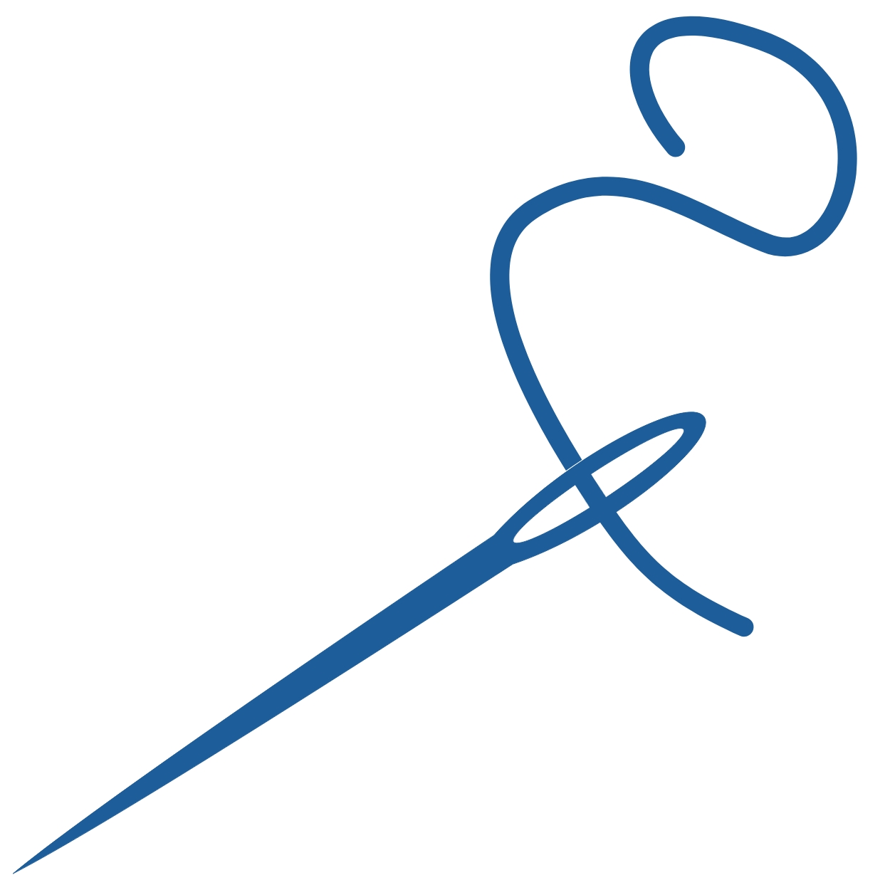 Stylised icon of a needle and thread